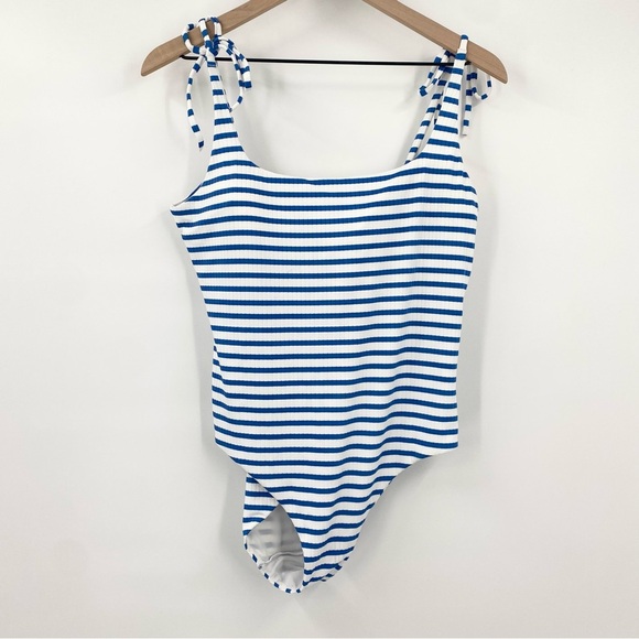& Other Stories Blue White Stripes One Piece Swimsuit 12 - Picture 1 of 6